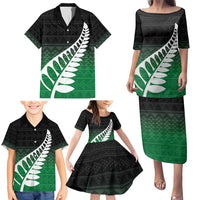Green Silver Fern Spirit Taniko Tukutuku Personalised Family Matching Puletasi and Hawaiian Shirt LT9 - Polynesian Pride