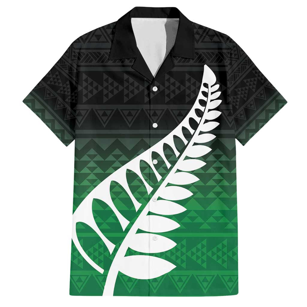 Green Silver Fern Spirit Taniko Tukutuku Personalised Family Matching Puletasi and Hawaiian Shirt LT9 Dad's Shirt - Short Sleeve Green - Polynesian Pride