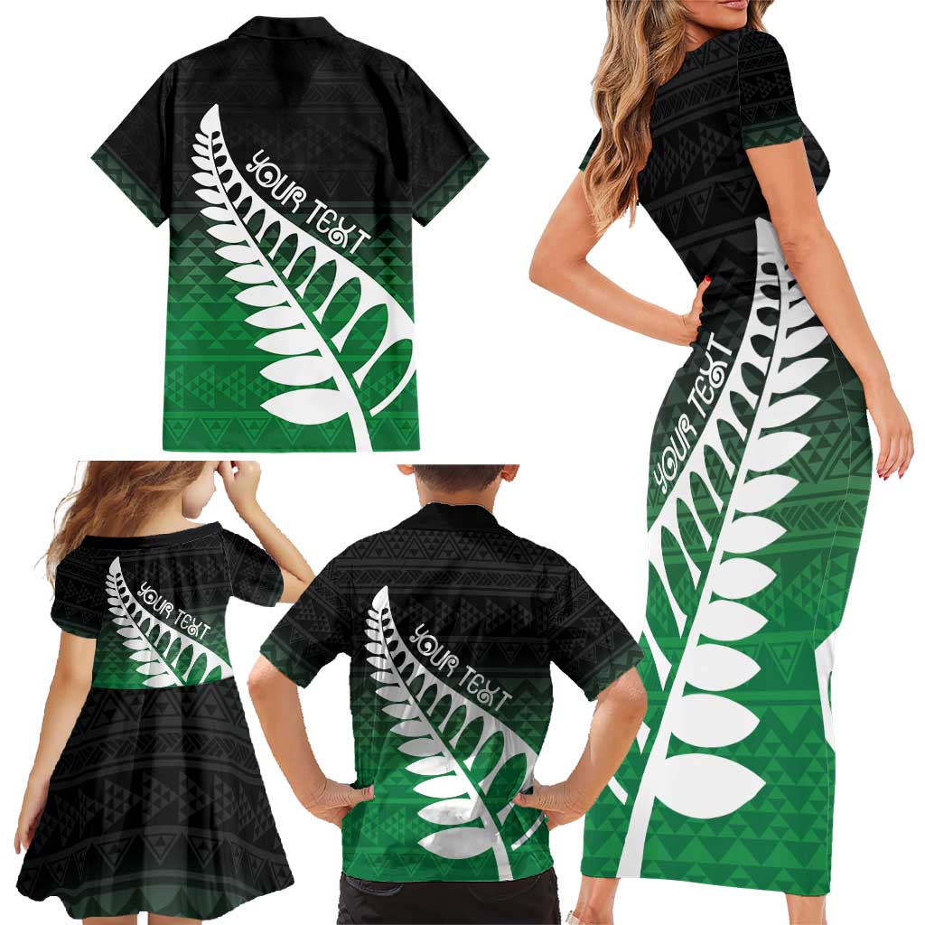 Green Silver Fern Spirit Taniko Tukutuku Personalised Family Matching Short Sleeve Bodycon Dress and Hawaiian Shirt LT9 - Polynesian Pride