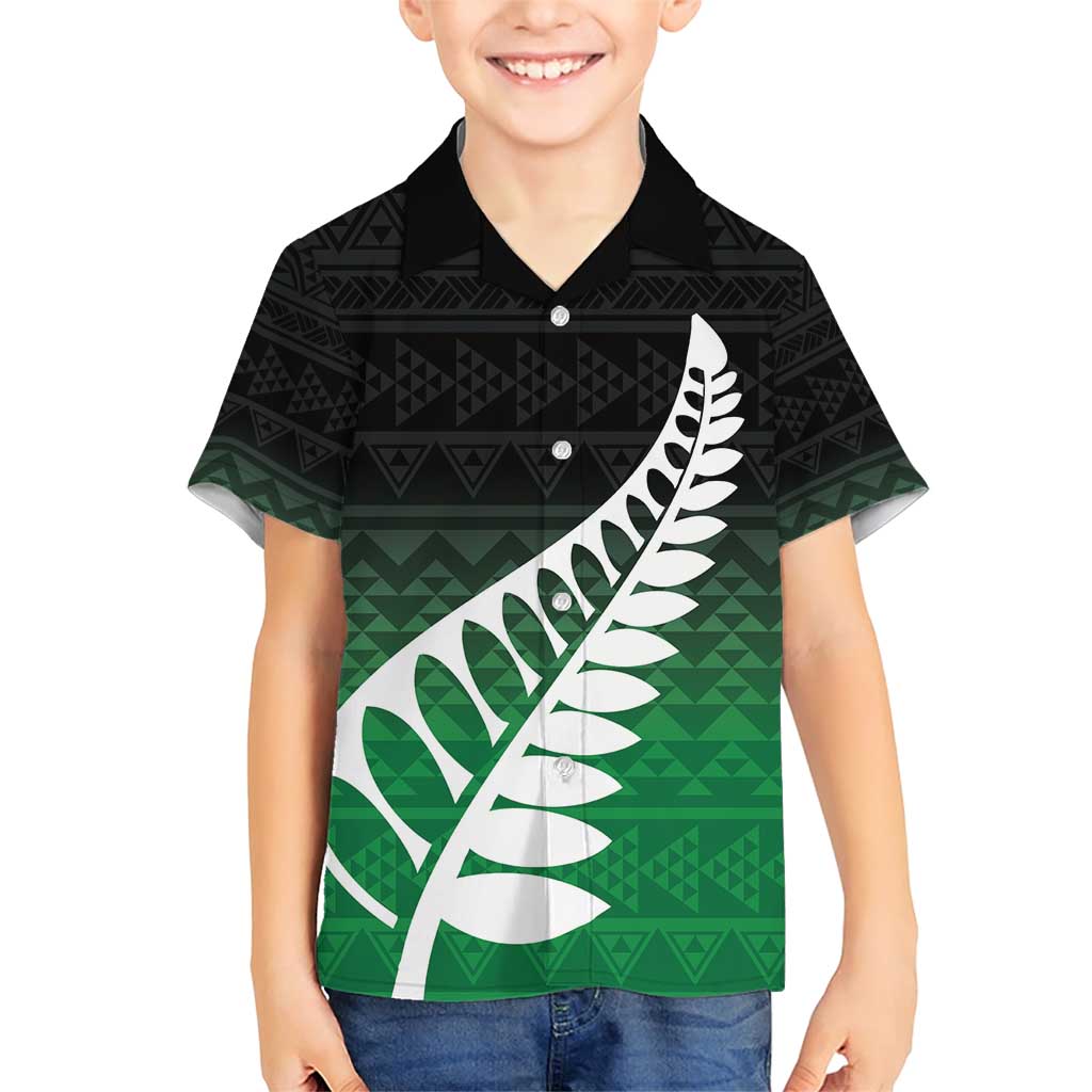 Green Silver Fern Spirit Taniko Tukutuku Personalised Family Matching Short Sleeve Bodycon Dress and Hawaiian Shirt LT9 Son's Shirt Green - Polynesian Pride