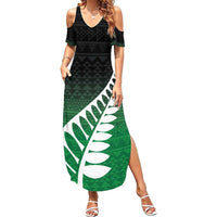 Green Silver Fern Spirit Taniko Tukutuku Personalised Family Matching Summer Maxi Dress and Hawaiian Shirt LT9 Mom's Dress Green - Polynesian Pride