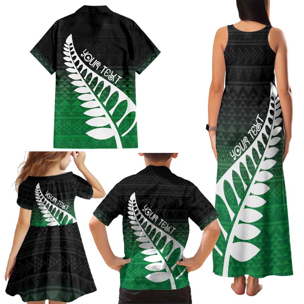 Green Silver Fern Spirit Taniko Tukutuku Personalised Family Matching Tank Maxi Dress and Hawaiian Shirt LT9 - Polynesian Pride