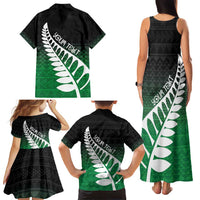 Green Silver Fern Spirit Taniko Tukutuku Personalised Family Matching Tank Maxi Dress and Hawaiian Shirt LT9 - Polynesian Pride