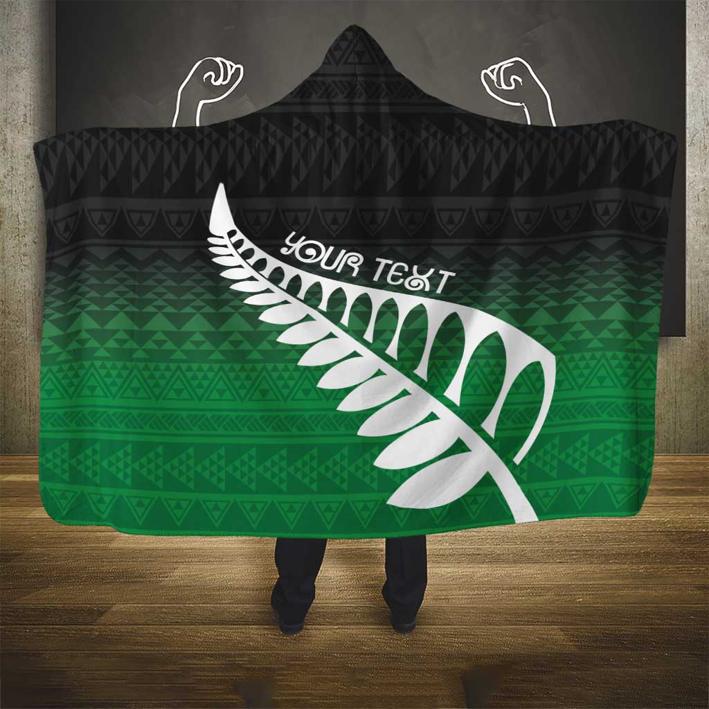 Green Silver Fern Spirit Taniko Tukutuku Personalised Hooded Blanket LT9 - Polynesian Pride