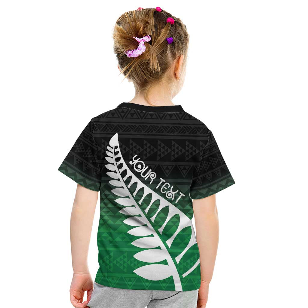 Green Silver Fern Spirit Taniko Tukutuku Personalised Kid T Shirt