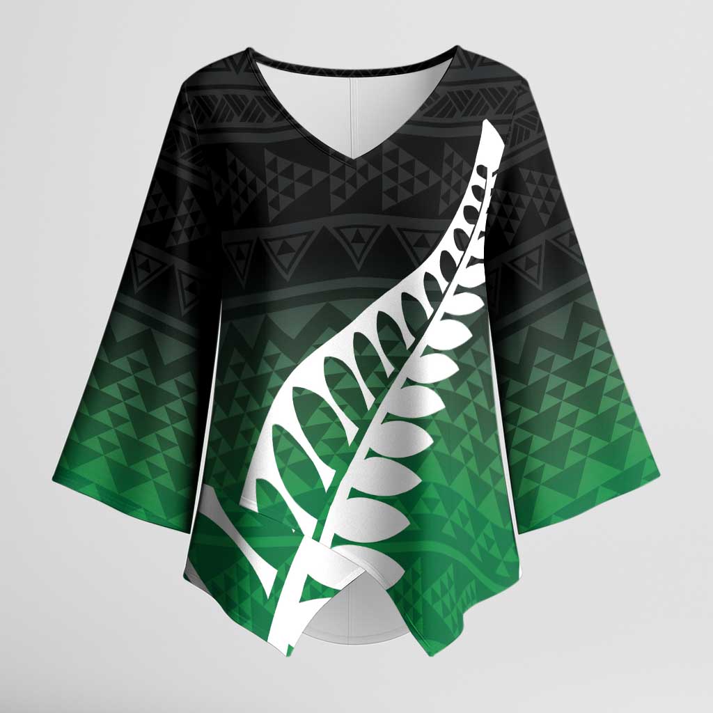 Green Silver Fern Spirit Taniko Tukutuku Personalised Kimono Sleeve Blouse - Polynesian Pride