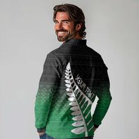 Green Silver Fern Spirit Taniko Tukutuku Personalised Long Sleeve Polo Shirt