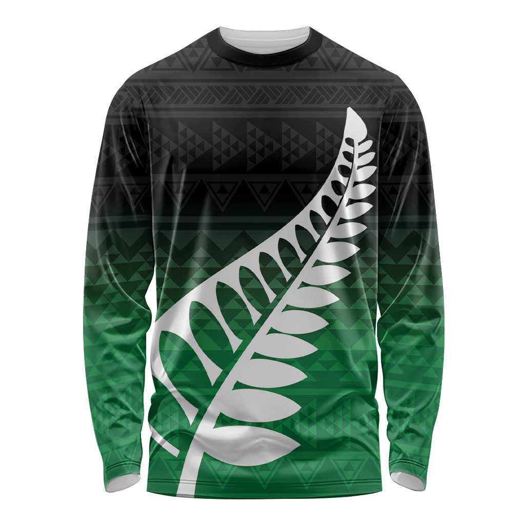 Green Silver Fern Spirit Taniko Tukutuku Personalised Long Sleeve Shirt
