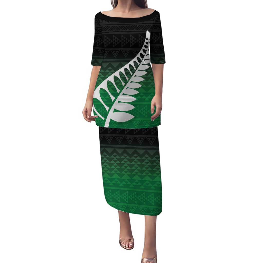 Green Silver Fern Spirit Taniko Tukutuku Personalised Puletasi LT9 Long Dress Green - Polynesian Pride