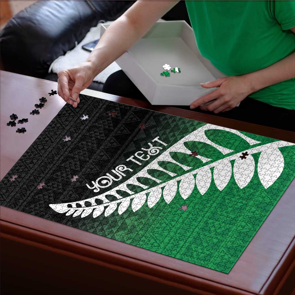 Green Silver Fern Spirit Taniko Tukutuku Personalised Puzzle - Polynesian Pride