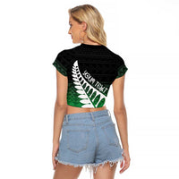 Green Silver Fern Spirit Taniko Tukutuku Personalised Raglan Cropped T Shirt