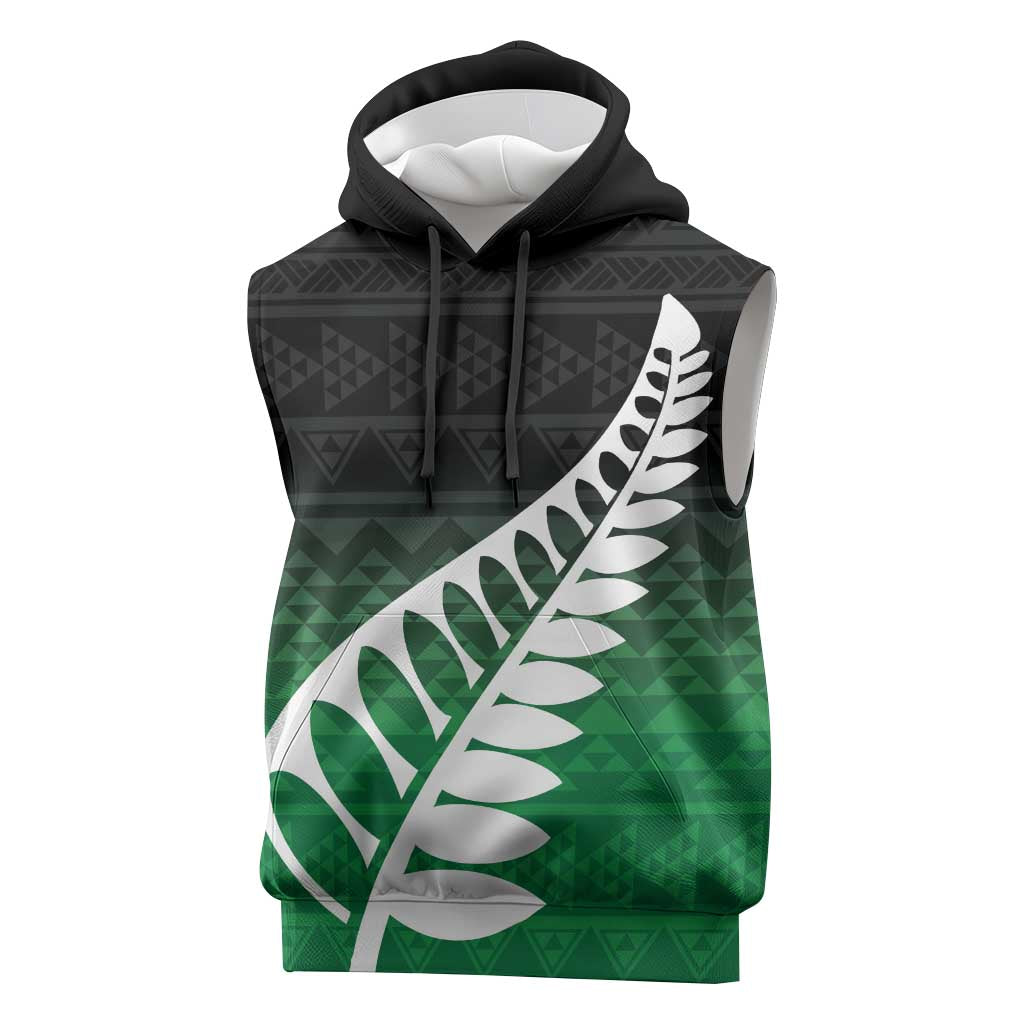 Green Silver Fern Spirit Taniko Tukutuku Personalised Sleeveless Hoodie - Polynesian Pride