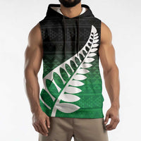 Green Silver Fern Spirit Taniko Tukutuku Personalised Sleeveless Hoodie - Polynesian Pride