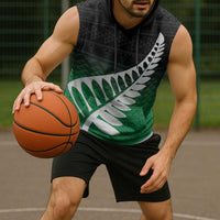 Green Silver Fern Spirit Taniko Tukutuku Personalised Sleeveless Hoodie - Polynesian Pride