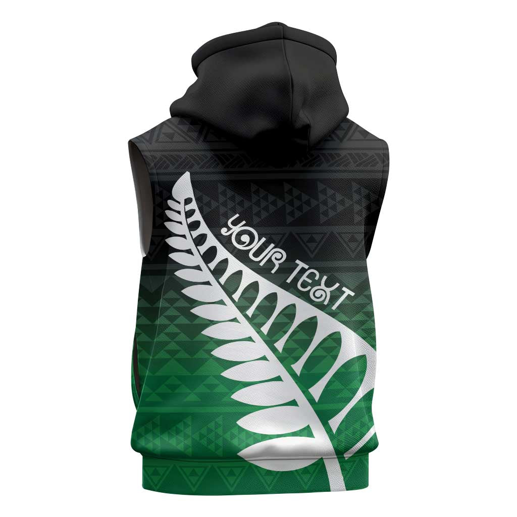 Green Silver Fern Spirit Taniko Tukutuku Personalised Sleeveless Zip Hoodie - Polynesian Pride