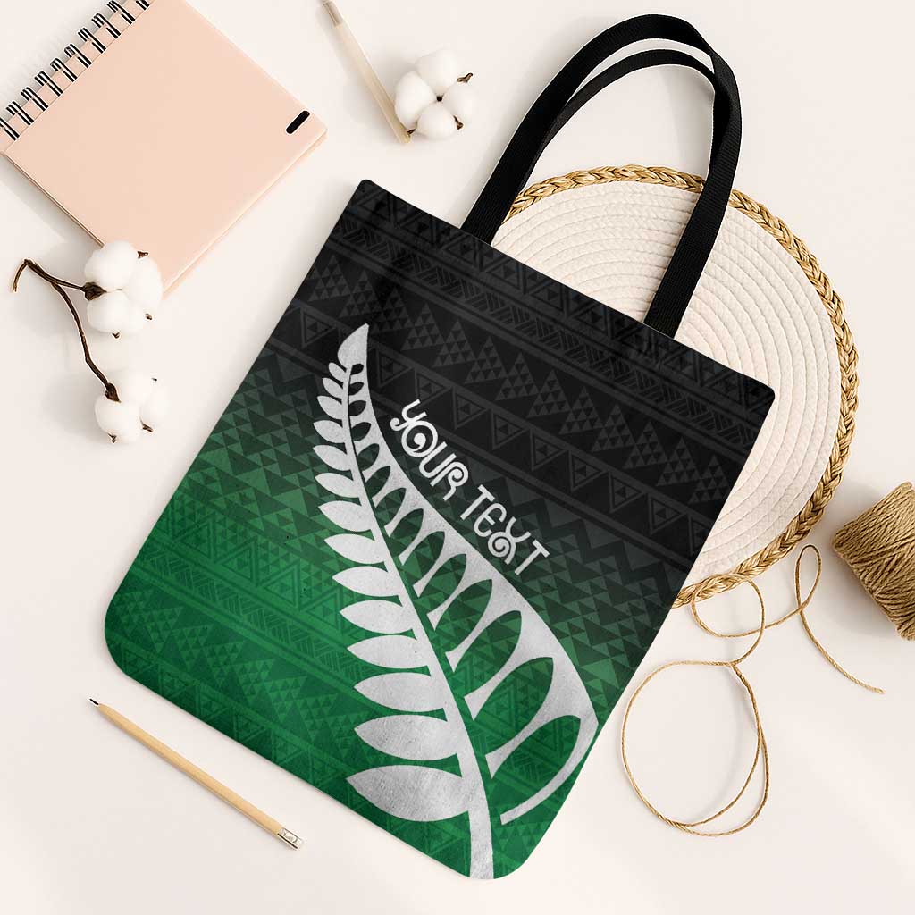 Green Silver Fern Spirit Taniko Tukutuku Personalised Tote Bag LT9 Black Strap One Size Green - Polynesian Pride