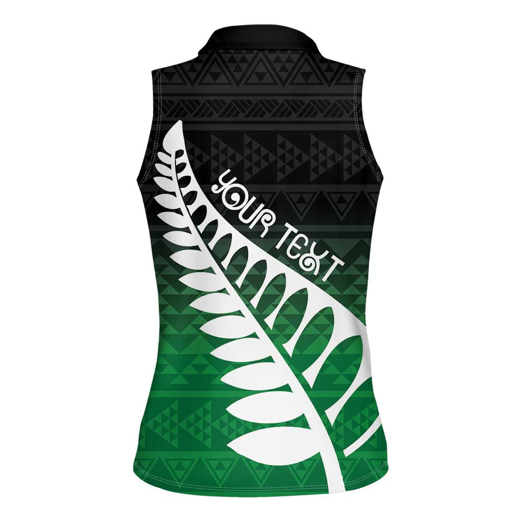 Green Silver Fern Spirit Taniko Tukutuku Personalised Women Sleeveless Polo Shirt