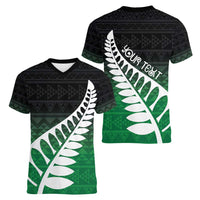 Green Silver Fern Spirit Taniko Tukutuku Personalised Women V-Neck T-Shirt