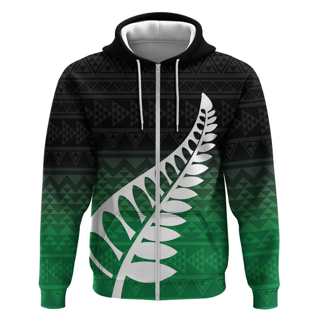 Green Silver Fern Spirit Taniko Tukutuku Personalised Zip Hoodie LT9 Zip Hoodie Green - Polynesian Pride