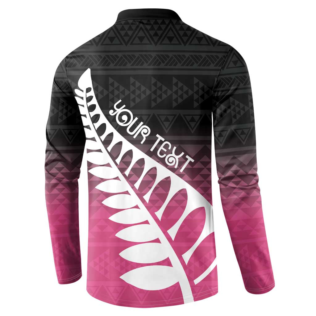 Pink Silver Fern Spirit Taniko Tukutuku Personalised Button Sweatshirt