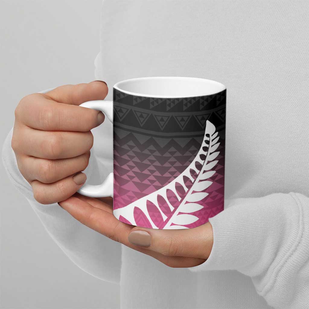 Pink Silver Fern Spirit Taniko Tukutuku Personalised Ceramic Mug LT9 - Polynesian Pride