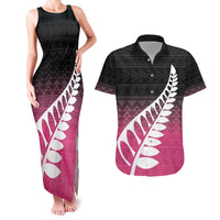 Pink Silver Fern Spirit Taniko Tukutuku Personalised Couples Matching Tank Maxi Dress and Hawaiian Shirt LT9 Pink - Polynesian Pride