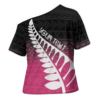 Pink Silver Fern Spirit Taniko Tukutuku Personalised Cross Shoulder Shirt - Polynesian Pride