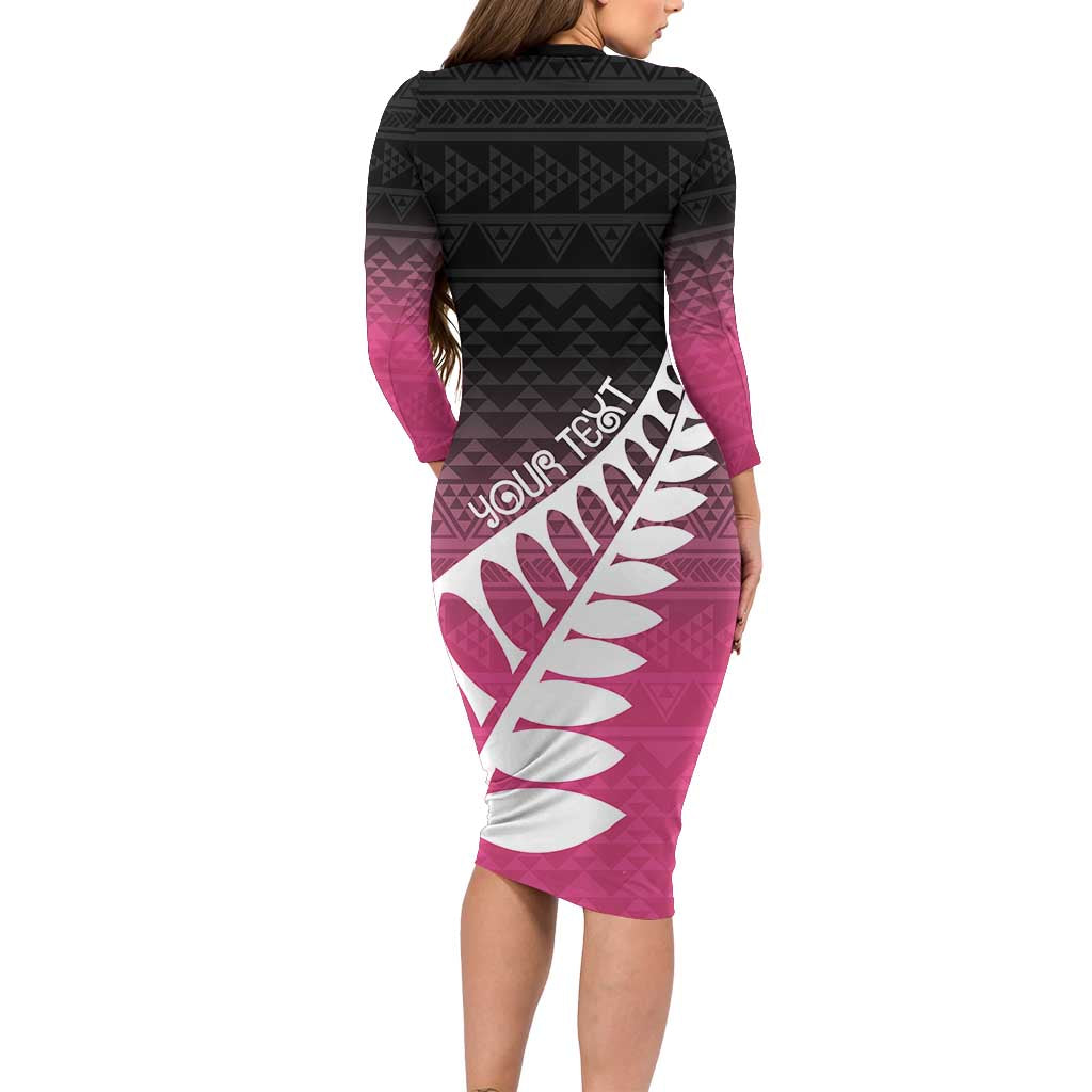 Pink Silver Fern Spirit Taniko Tukutuku Personalised Family Matching Long Sleeve Bodycon Dress and Hawaiian Shirt LT9 - Polynesian Pride