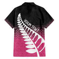 Pink Silver Fern Spirit Taniko Tukutuku Personalised Family Matching Off The Shoulder Long Sleeve Dress and Hawaiian Shirt LT9 - Polynesian Pride