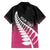 Pink Silver Fern Spirit Taniko Tukutuku Personalised Family Matching Off The Shoulder Long Sleeve Dress and Hawaiian Shirt