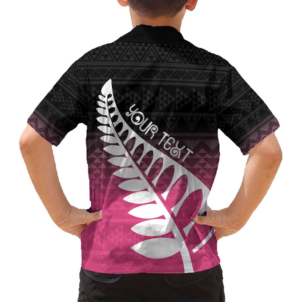Pink Silver Fern Spirit Taniko Tukutuku Personalised Family Matching Off Shoulder Maxi Dress and Hawaiian Shirt LT9 - Polynesian Pride
