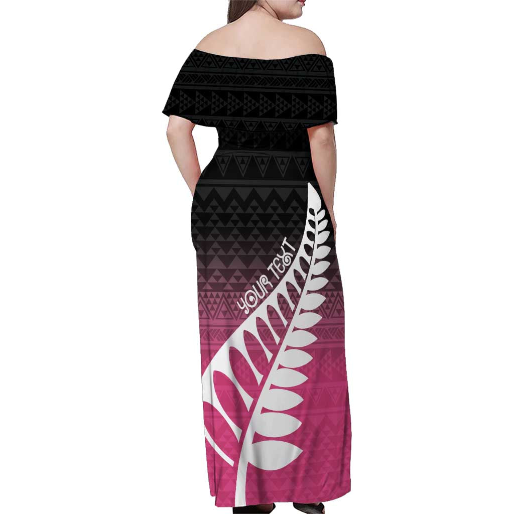 Pink Silver Fern Spirit Taniko Tukutuku Personalised Family Matching Off Shoulder Maxi Dress and Hawaiian Shirt LT9 - Polynesian Pride