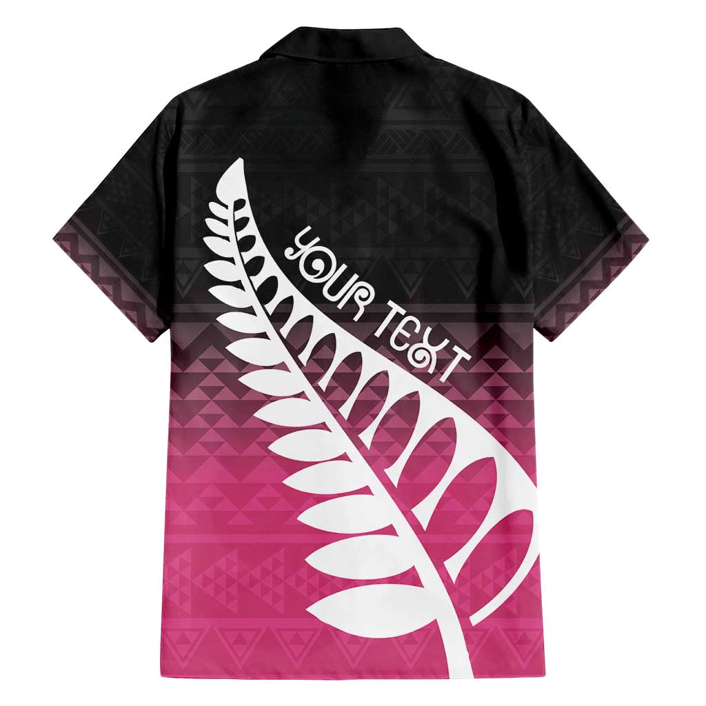 Pink Silver Fern Spirit Taniko Tukutuku Personalised Family Matching Off Shoulder Short Dress and Hawaiian Shirt LT9 - Polynesian Pride