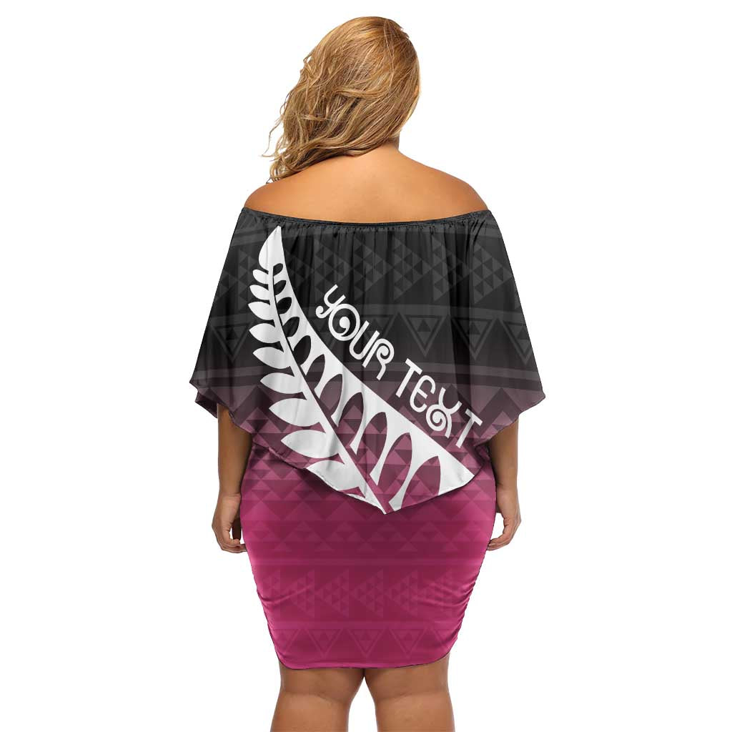 Pink Silver Fern Spirit Taniko Tukutuku Personalised Family Matching Off Shoulder Short Dress and Hawaiian Shirt LT9 - Polynesian Pride