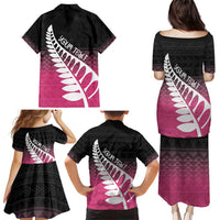 Pink Silver Fern Spirit Taniko Tukutuku Personalised Family Matching Puletasi and Hawaiian Shirt LT9 - Polynesian Pride