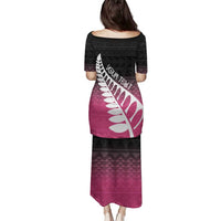 Pink Silver Fern Spirit Taniko Tukutuku Personalised Family Matching Puletasi and Hawaiian Shirt LT9 - Polynesian Pride