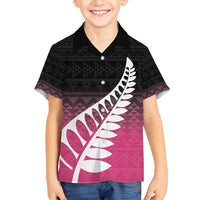 Pink Silver Fern Spirit Taniko Tukutuku Personalised Family Matching Summer Maxi Dress and Hawaiian Shirt LT9 Son's Shirt Pink - Polynesian Pride