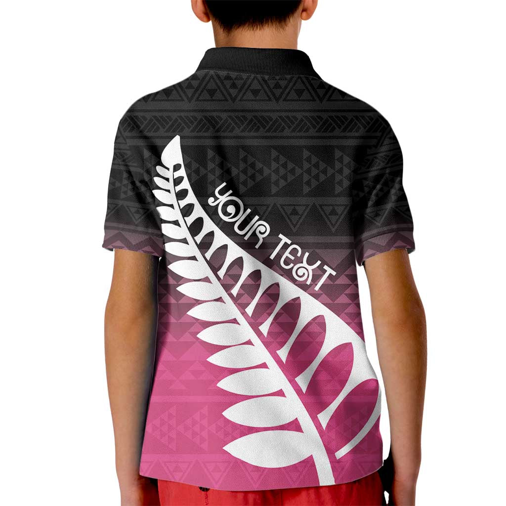 Pink Silver Fern Spirit Taniko Tukutuku Personalised Kid Polo Shirt