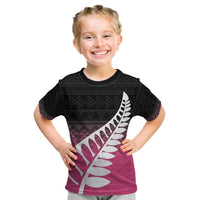Pink Silver Fern Spirit Taniko Tukutuku Personalised Kid T Shirt