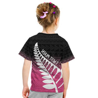 Pink Silver Fern Spirit Taniko Tukutuku Personalised Kid T Shirt