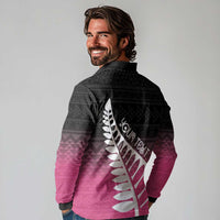 Pink Silver Fern Spirit Taniko Tukutuku Personalised Long Sleeve Polo Shirt
