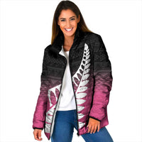 Pink Silver Fern Spirit Taniko Tukutuku Personalised Padded Jacket - Polynesian Pride