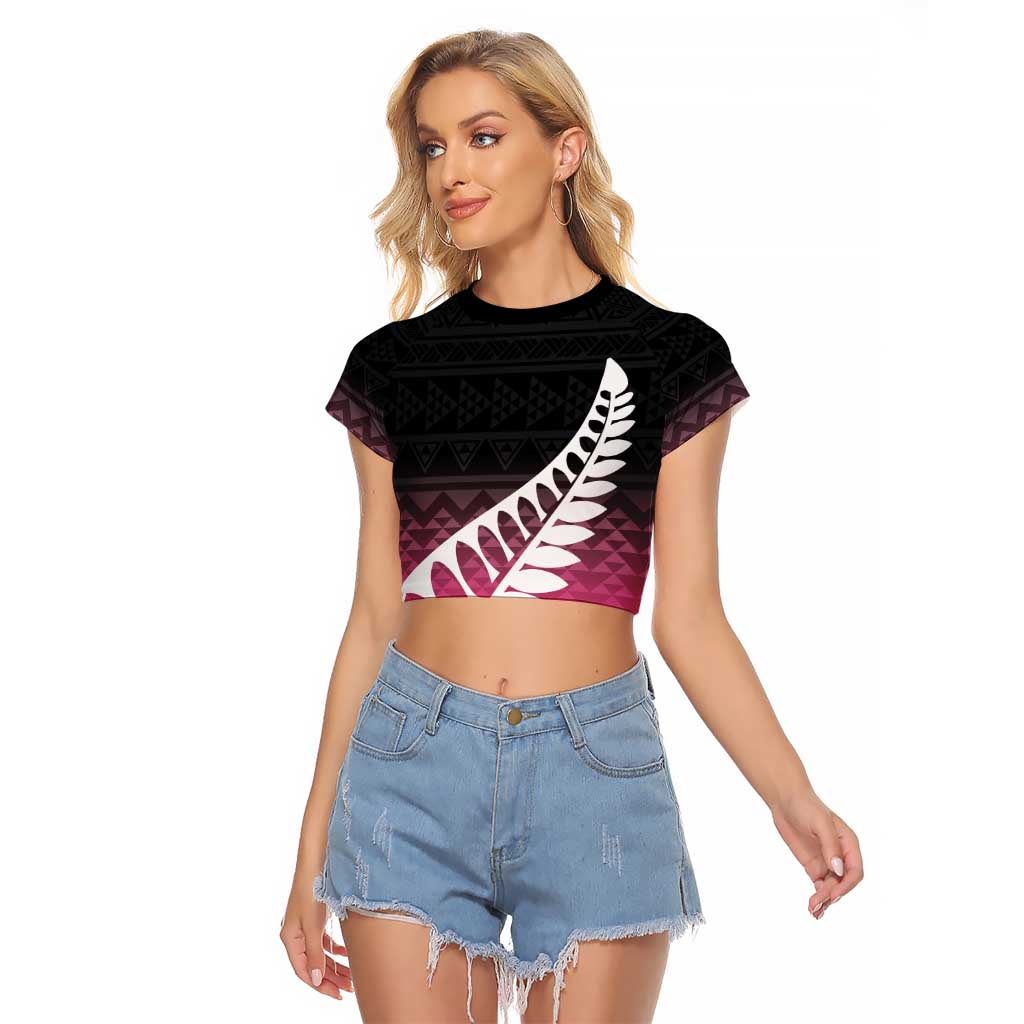 Pink Silver Fern Spirit Taniko Tukutuku Personalised Raglan Cropped T Shirt