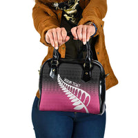 Pink Silver Fern Spirit Taniko Tukutuku Personalised Shoulder Handbag