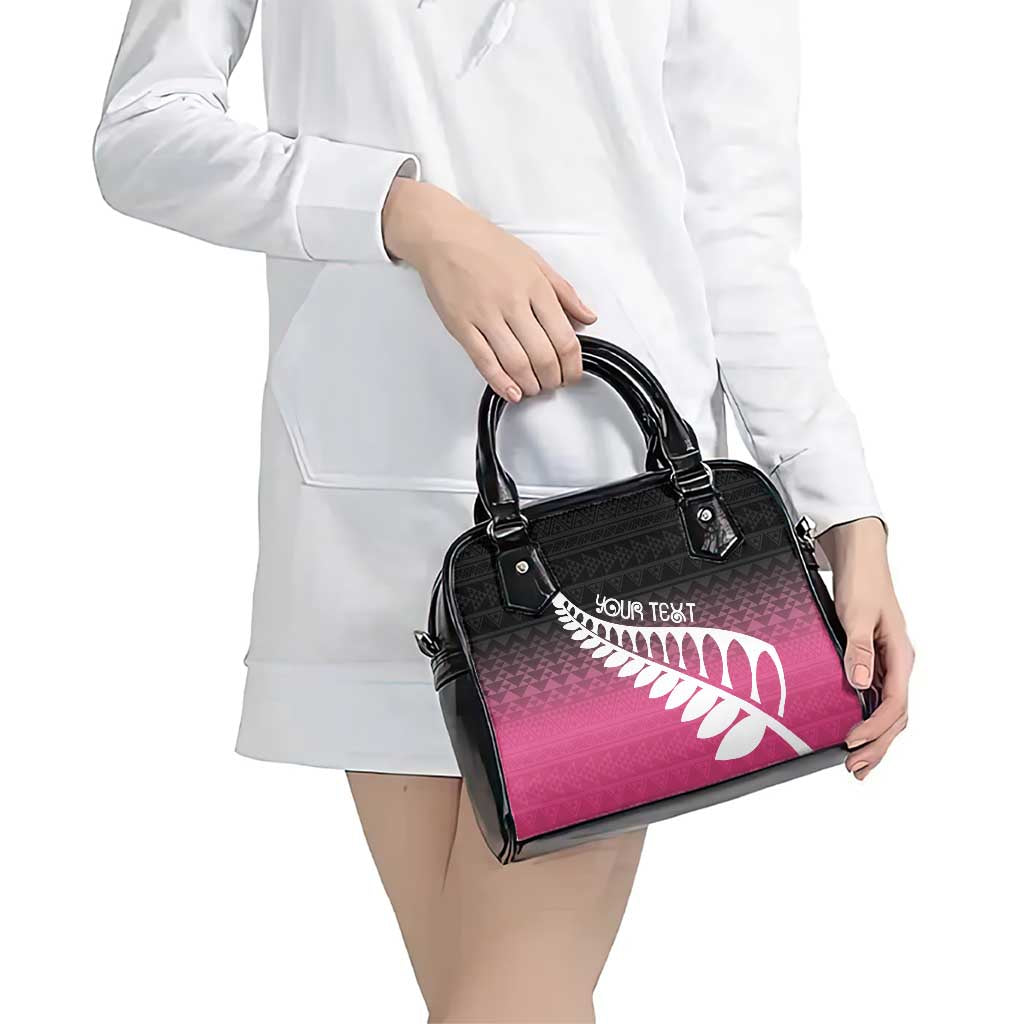 Pink Silver Fern Spirit Taniko Tukutuku Personalised Shoulder Handbag