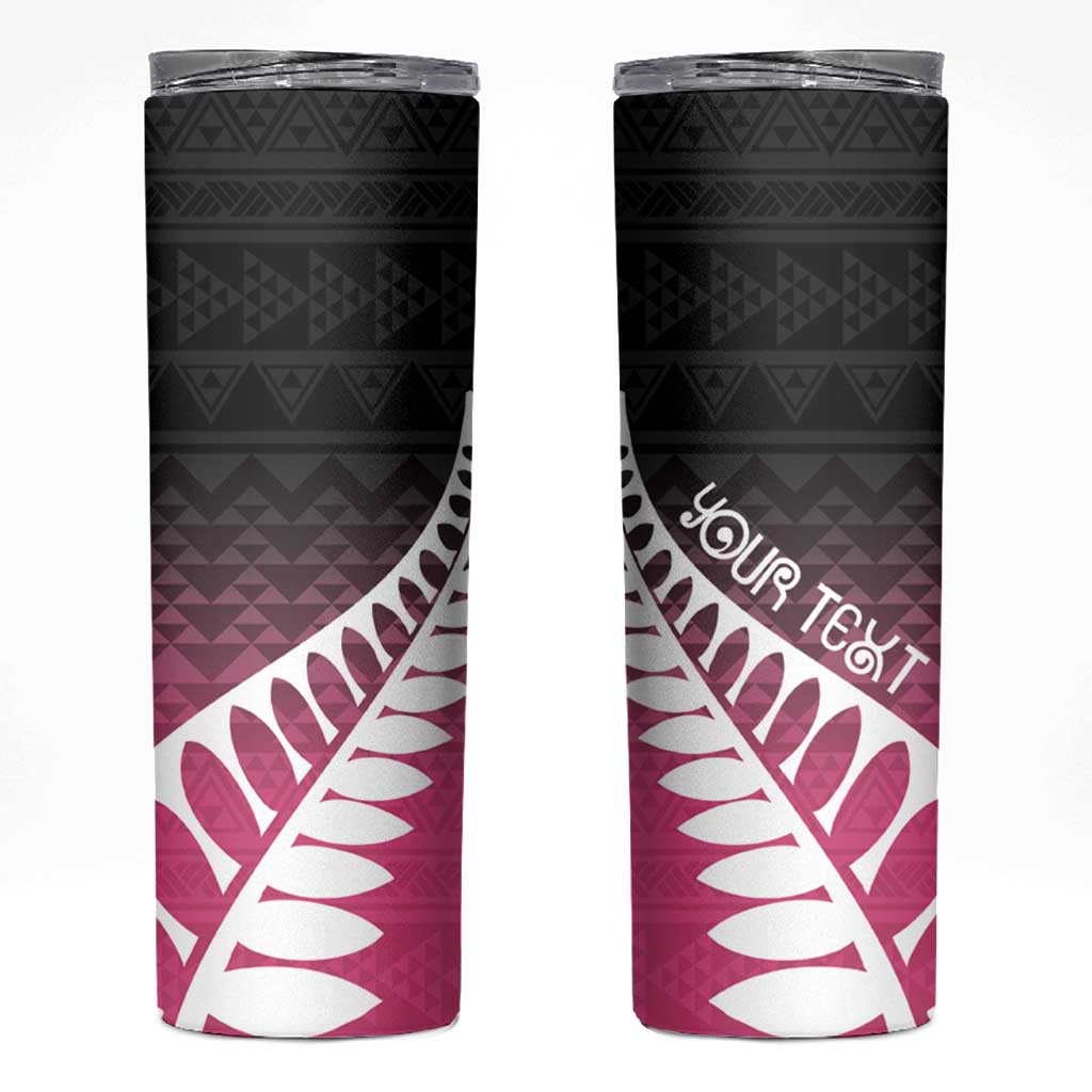 Pink Silver Fern Spirit Taniko Tukutuku Personalised Skinny Tumbler LT9 Pink - Polynesian Pride