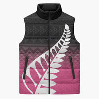 Pink Silver Fern Spirit Taniko Tukutuku Personalised Sleeveless Puffer Jacket - Polynesian Pride