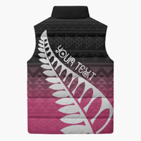 Pink Silver Fern Spirit Taniko Tukutuku Personalised Sleeveless Puffer Jacket - Polynesian Pride