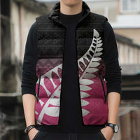 Pink Silver Fern Spirit Taniko Tukutuku Personalised Sleeveless Puffer Jacket - Polynesian Pride