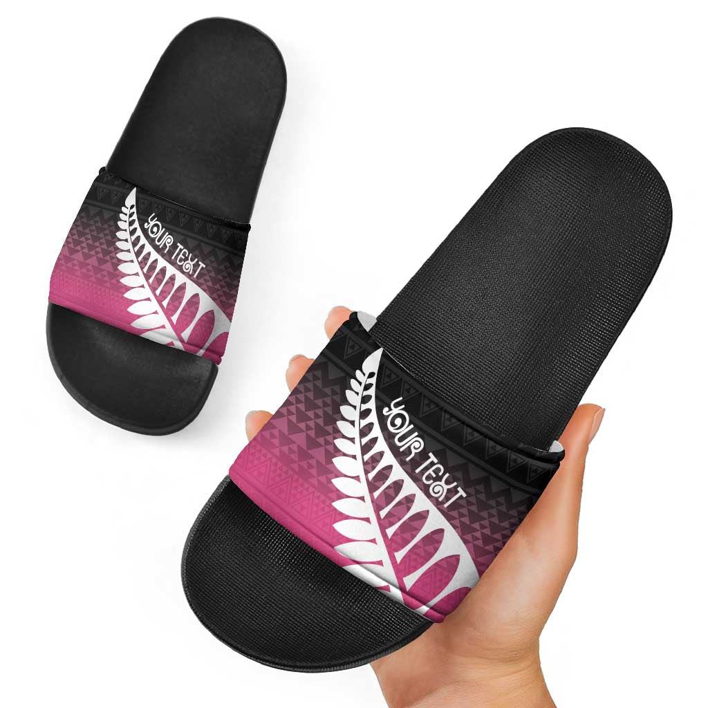 Pink Silver Fern Spirit Taniko Tukutuku Personalised Slide Sandals LT9 - Polynesian Pride